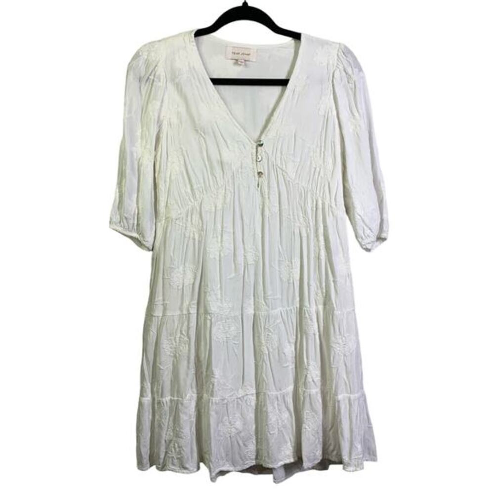 DEAR JOHN White Embroidered Floral Tiered Midi Dress Size‎ Extra Small